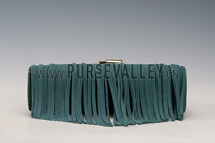 Saint Laurent Medium Fringed Suede Leather Satchel Green