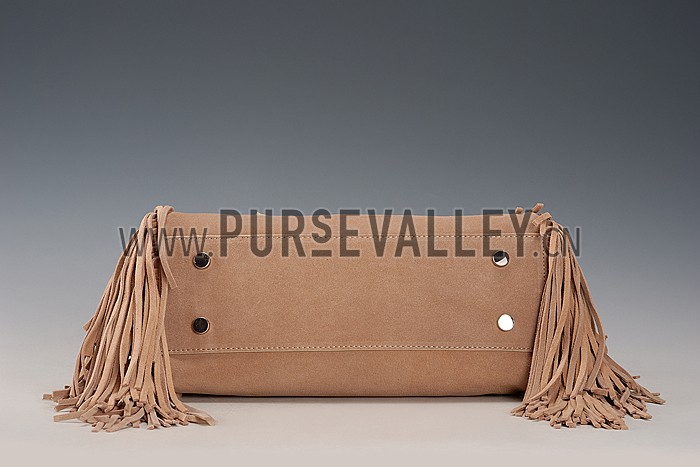 Saint Laurent Rive Gauche Small Fringed Suede Bag Beige