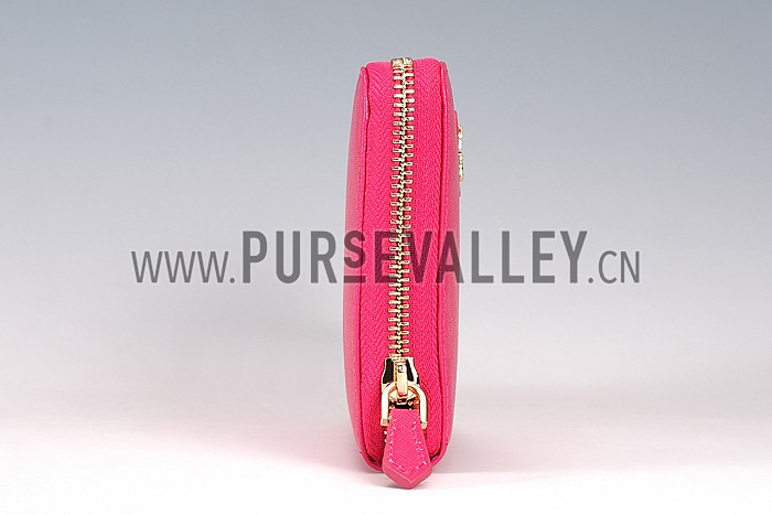 Prada Vernice Saffiano Leather Zip Around Rose Wallet