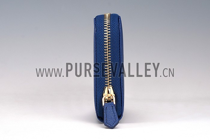 Prada Saffiano Leather Zip Around Dark Blue Wallet
