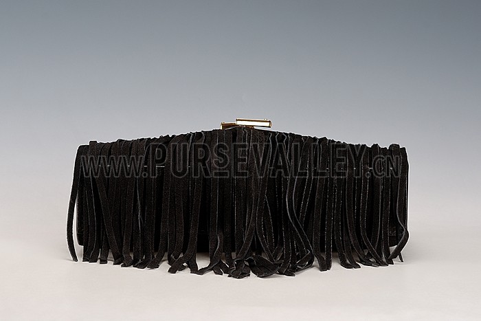 Saint Laurent Medium Fringed Suede Leather Satchel Black