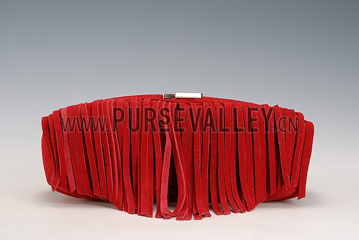 Saint Laurent College Matelasse Medium Fringed Suede Bag Red