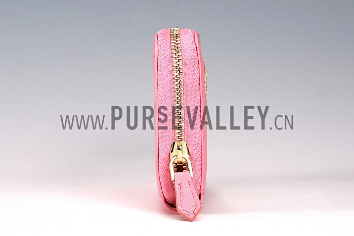 Prada Saffiano Leather Zip Around Small Pink Wallet