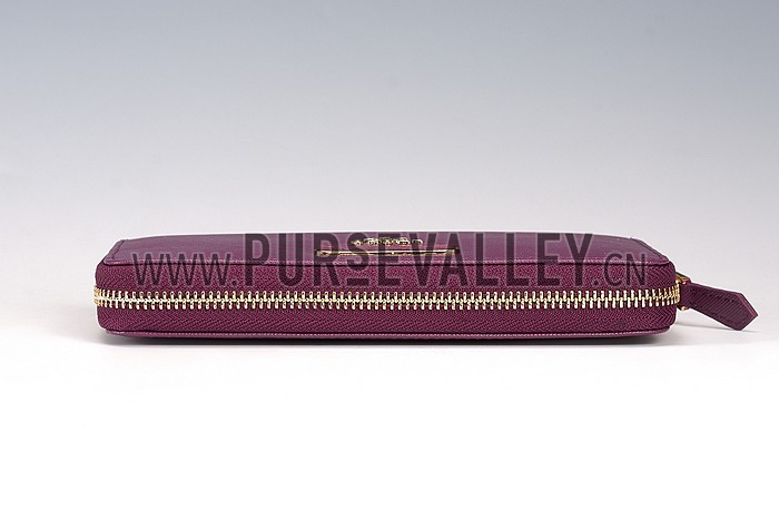 Prada Saffiano Leather Zip Around Small Purple Wallet