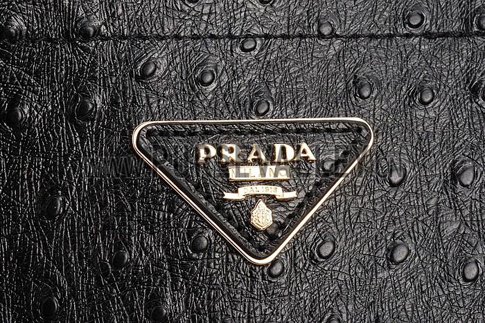Prada Double Tote Ostrich Leather Bag Black
