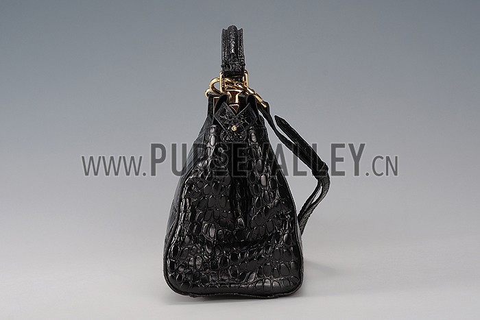 Fendi Mini Peekaboo Black Croc Leather Bag 608294