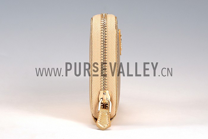 Prada Saffiano Leather Zip Around Small Gold Wallet