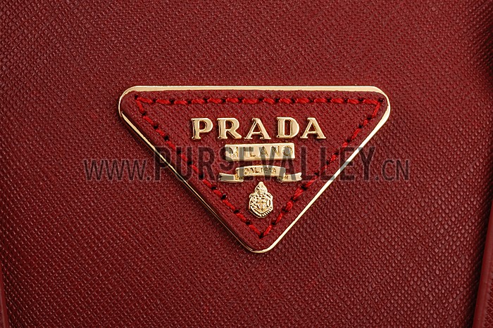 Prada Saffiano Mini Double Zip Tote Dark Red