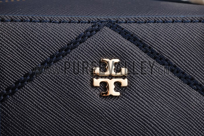 Tory Burch Robinson Stitched Square Tote Dark Blue