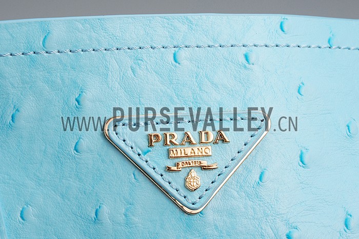 Prada Double Tote Ostrich Leather Bag Light Blue