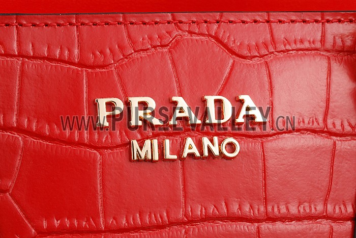 Prada Crocodile Leather Shoulder Bag Red