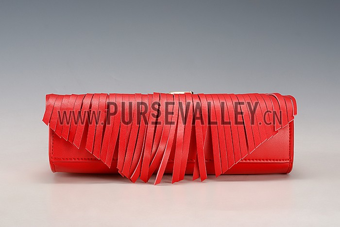 Saint Laurent Medium Fringed Suede Leather Satchel Red