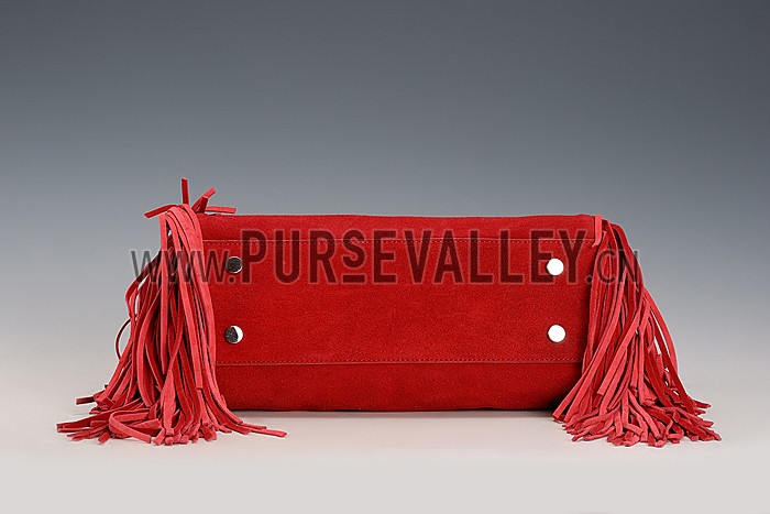 Saint Laurent Rive Gauche Small Fringed Suede Bag Red