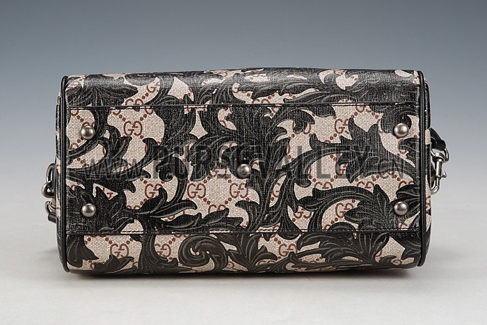 Gucci Boston Arabesque Canvas Shoulder Bag Black