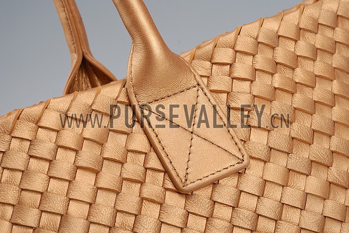 Bottega Veneta Woven Ostrich Large Tote Gold