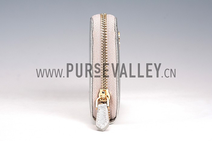 Prada Saffiano Leather Zip Around Silver Wallet