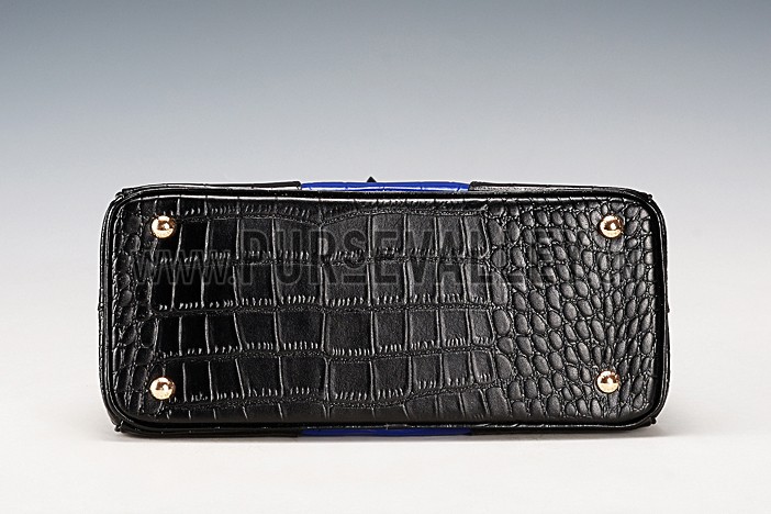 Prada Saffiano Crocodile Leather Black And Blue Bag