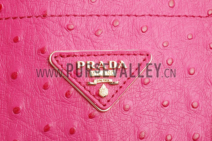 Prada Double Tote Ostrich Leather Bag Fuchsia