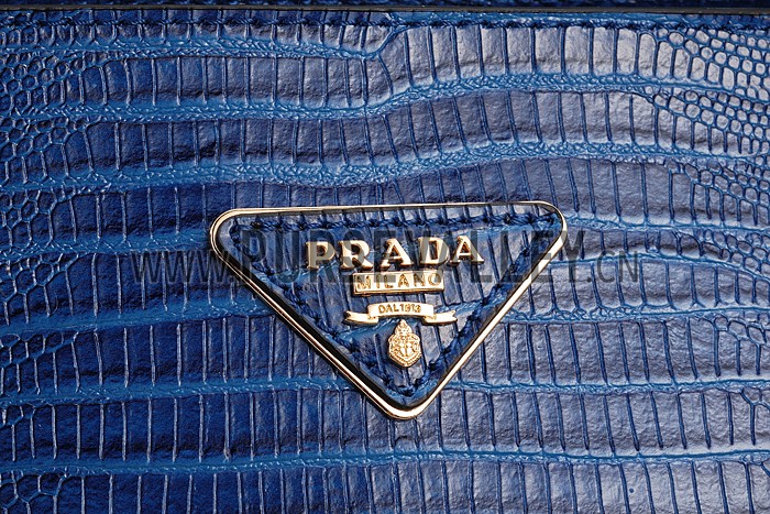 Prada Double Tote Crocodile Leather Bag Blue