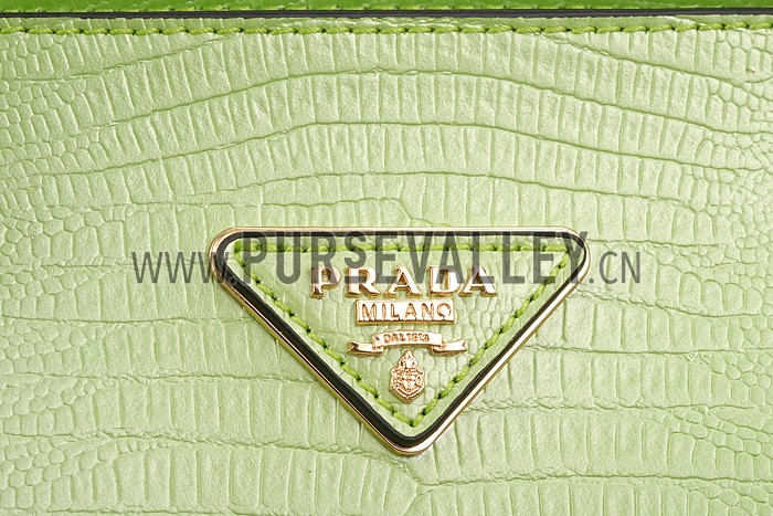 Prada Double Tote Crocodile Leather Bag Lime