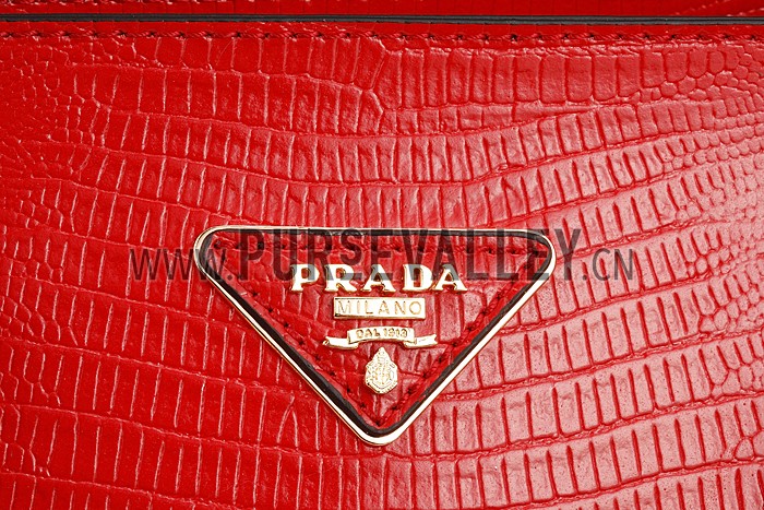 Prada Double Tote Crocodile Leather Bag Red