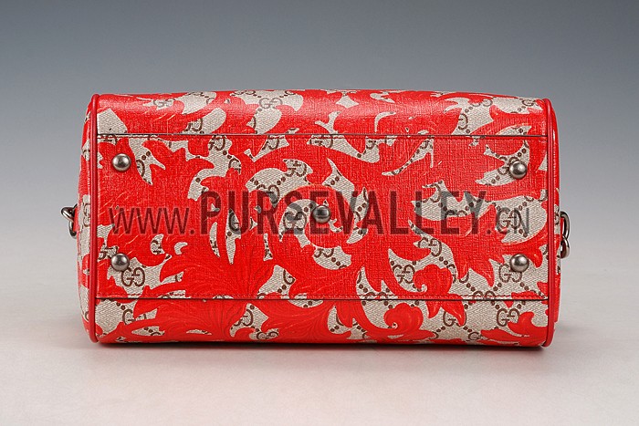 Gucci Boston Arabesque Canvas Shoulder Bag Red