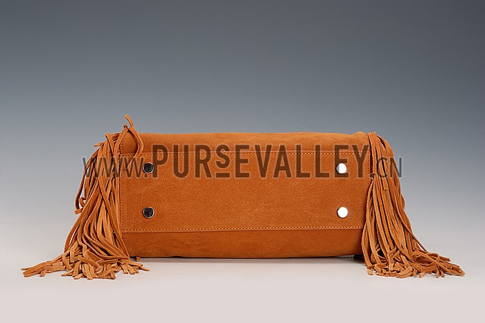 Saint Laurent Rive Gauche Small Fringed Suede Bag Tan