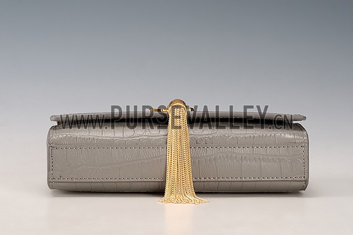 Saint Laurent Medium Tassel Crocodile Leather Clutch Bag Grey