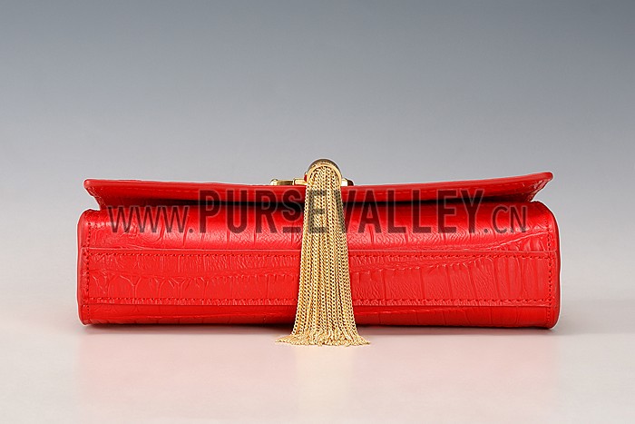 Saint Laurent Medium Tassel Crocodile Leather Clutch Bag Red