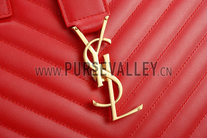Saint Laurent Monogram Cabas Red Matelasse Leather Bag