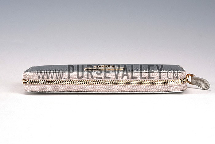 Prada Saffiano Leather Zip Around Small Silver Wallet