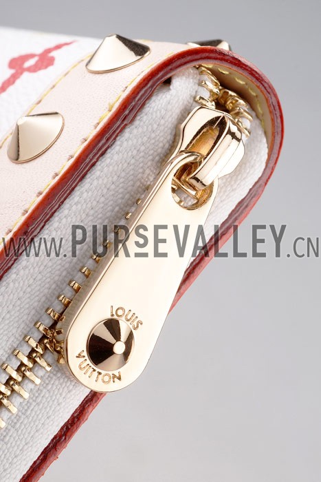 Louis Vuitton Studded Zipped Long White Murakami Wallet