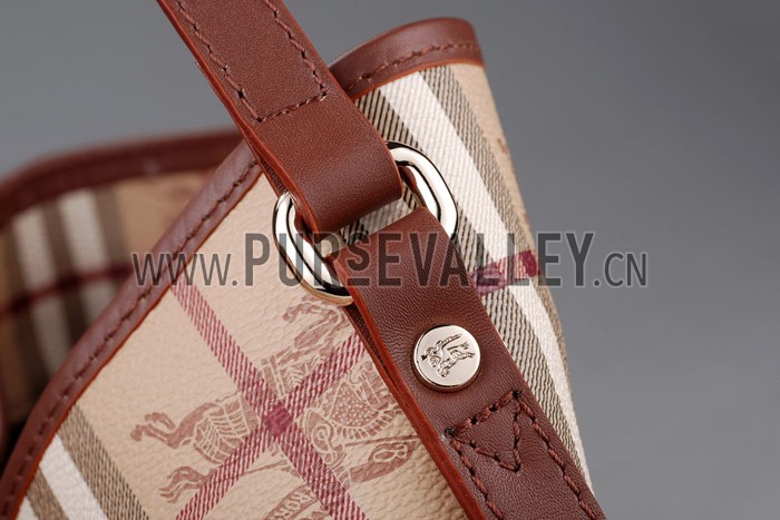 Burberry Haymarket Small Tote Brown Trim