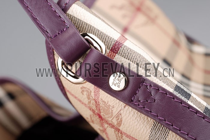 Burberry Haymarket Small Tote Purple Trim