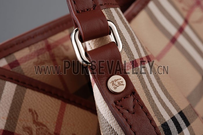 Burberry Haymarket Medium Tote Brown Trim