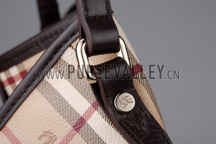 Burberry Haymarket Medium Tote Dark Brown Trim