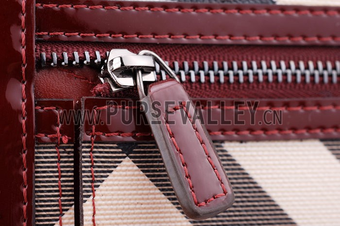 Burberry Nova Check Zip Around Large Wallet Burgundy Trim