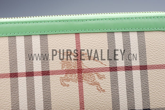 Burberry Nova Check Zip Around Wallet Green Trim