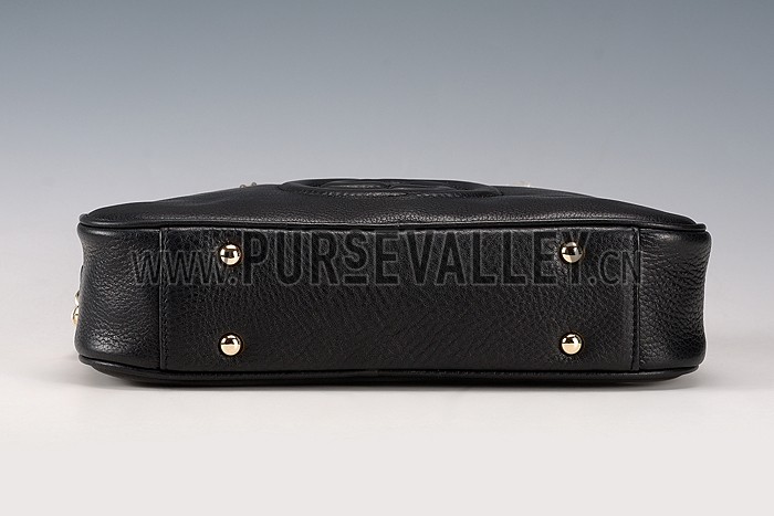 Gucci Medium Soho Black Leather Shoulder Bag with Chain Straps