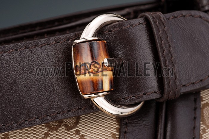 Gucci Belted Large Top Handle Canvas Bag Dark Brown Trim