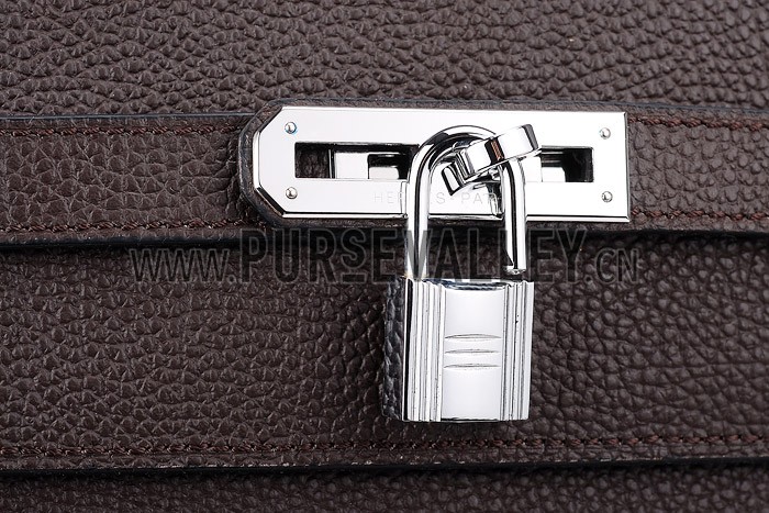 Hermes Kelly Briefcase Silver Hardware Dark Brown