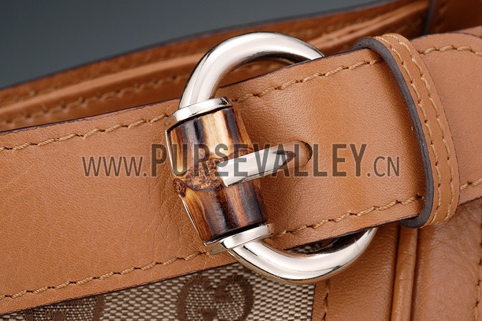 Gucci Belted Large Top Handle Bag Canvas Fabric Tan 7773