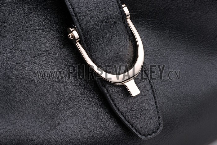 Gucci Soft Stirrup Black Leather Large Shoulder Bag