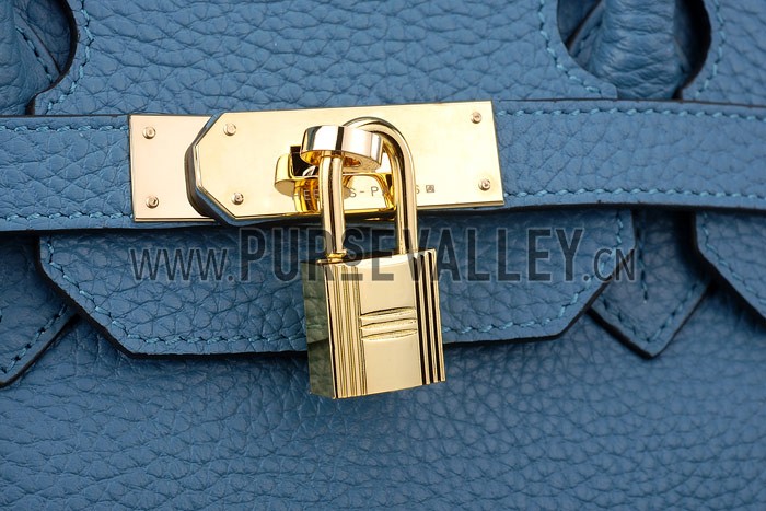 Hermes Birkin Horse Embossed Gold Hardware Tote Blue