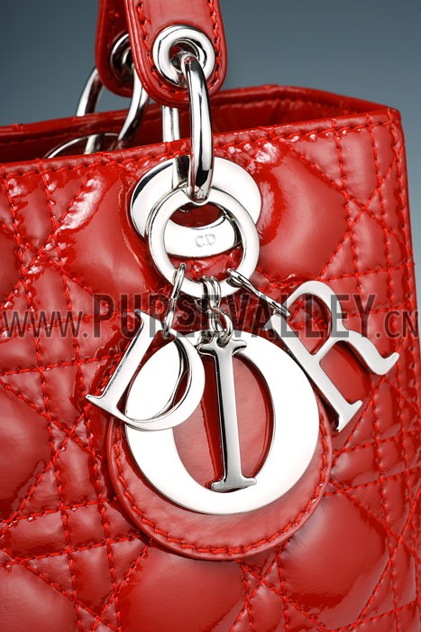 Dior Small Lady Cannage Bag Patent Leather Red