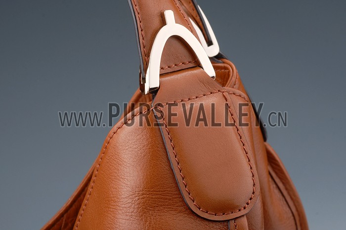 Gucci Soft Stirrup Tan Leather Large Shoulder Bag Cognac