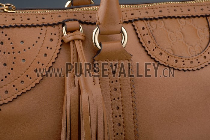 Gucci Duilio Brogue Tan Leather Tote