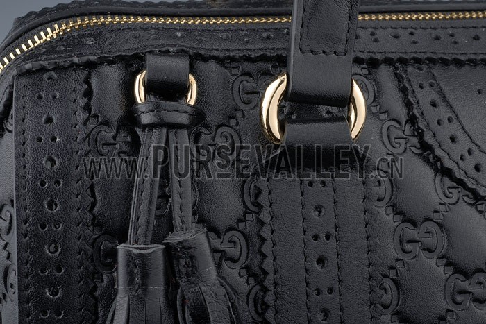 Gucci Duilio Brogue Boston Black Leather Bag