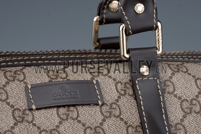 Gucci Large Carry on Duffel Grey Canvas Brown Trim with Strap