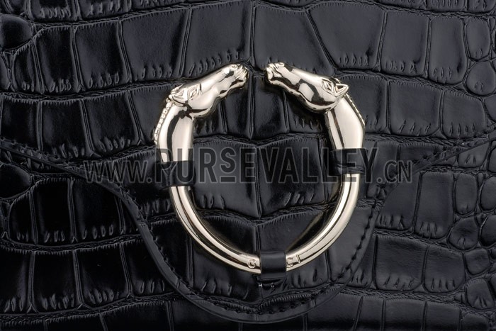 Gucci Ribot Horse Head Black Croc Leather Flap Bag